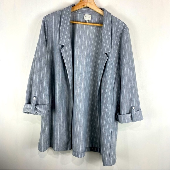 Ellison: Longline Striped Open Front Blazer Cardigan Roll Tab Sleeves Size Large - Picture 1 of 5